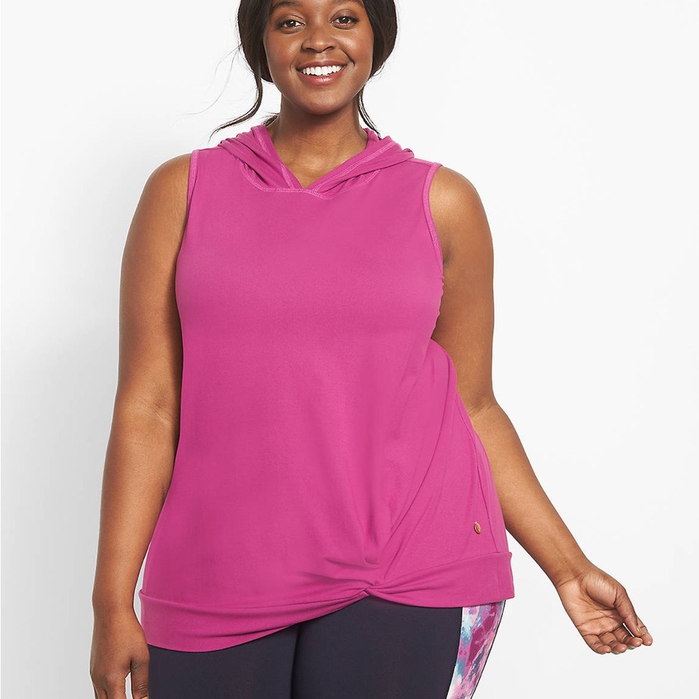 LIVI Soft Sleeveless Twist-Front Hoodie Pink Clover